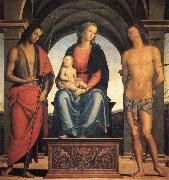 PERUGINO, Pietro Madonna and Child Enthroned with SS.John the Baptist and Sebastian oil painting artist